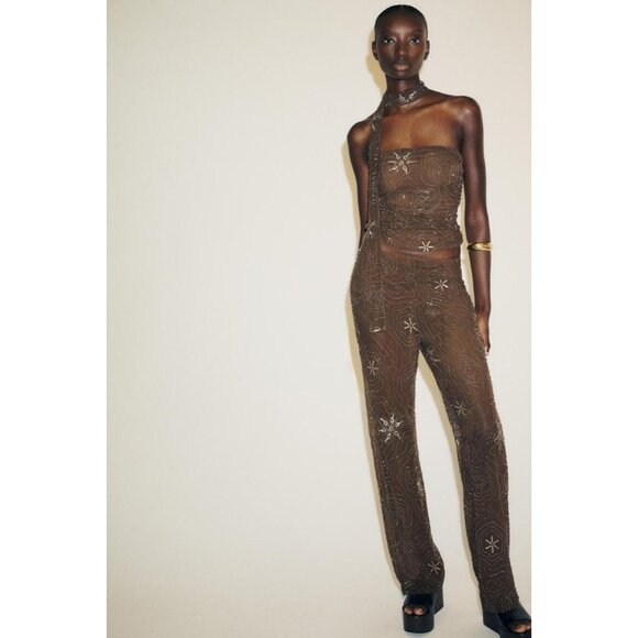 ZARA BEADED FOULARD TOP - Picture 2 of 8